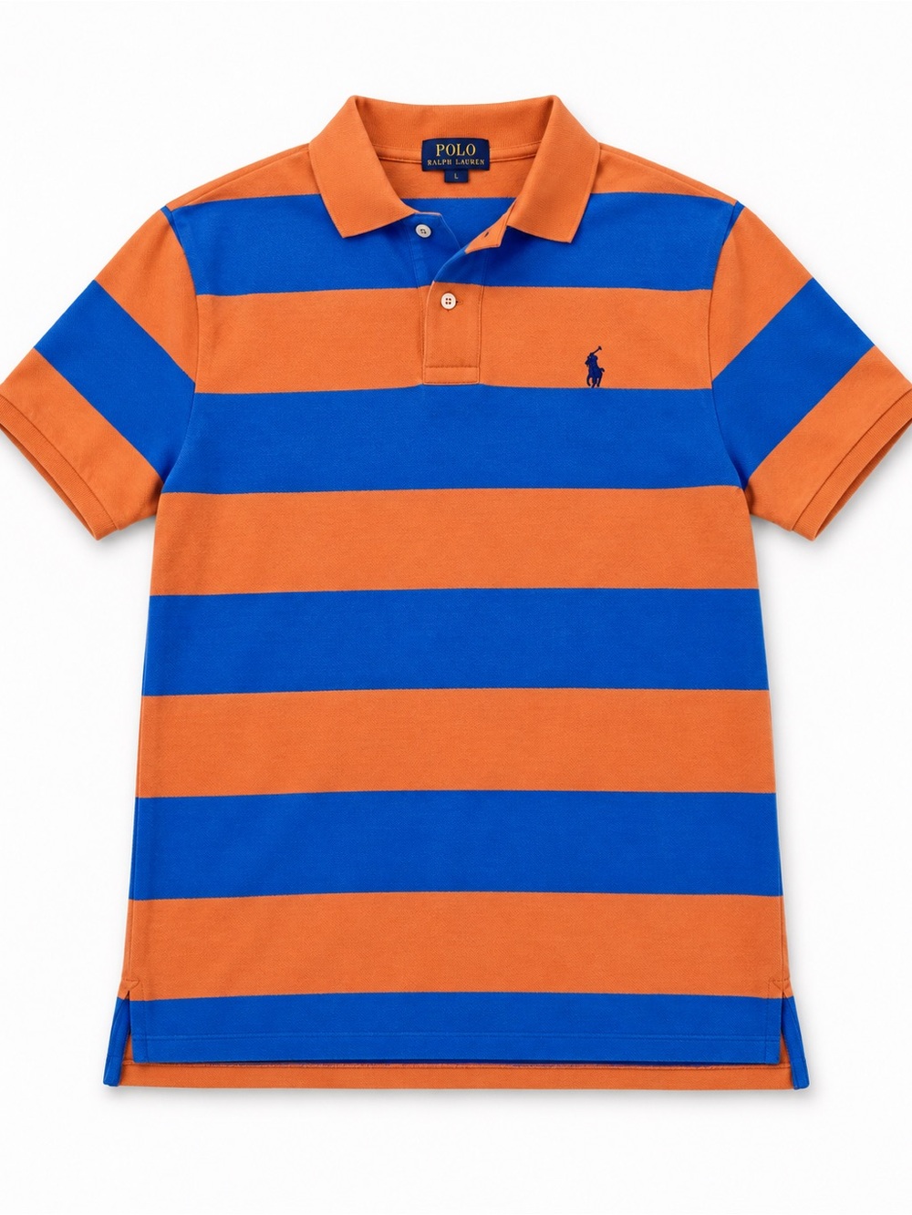Polo by Ralph Lauren Orange and Blue Striped Men’s Polo